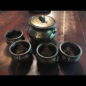 McCoy Pottery bronze hammered bean pots